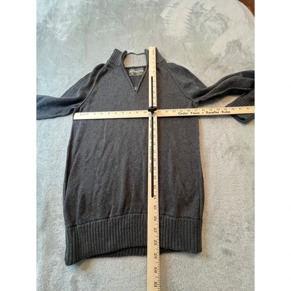 Aeropostale Quarter Zip Sweater Mens Small Gray Cotton Knit Pullover